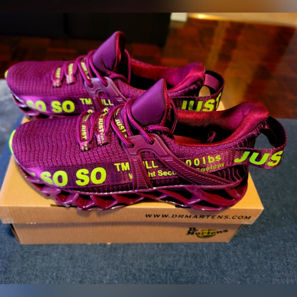 Women's shoes, purple with lime green, size 6